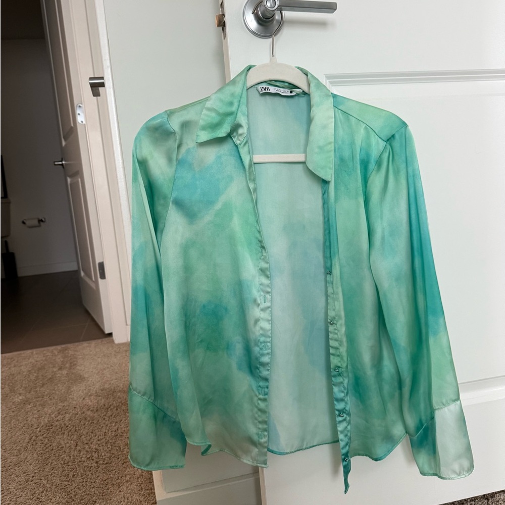 Green Tie-Dye Sheer Blouse